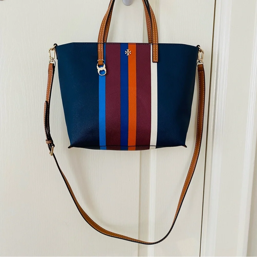 Tory Burch Kerrington Colorful Stripe Leather Tote/Crossbody Bag (medium size) - Picture 2 of 13
